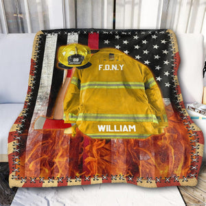 Custom Name Firefighter Us Flag Armor Personalized Blanket Gifts for Firefighter Fireman