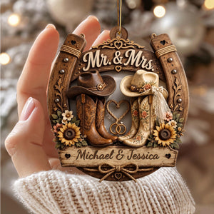 Mr. & Mrs. Personalized Wooden Ornament, Custom Gift For Couples and Cowboys