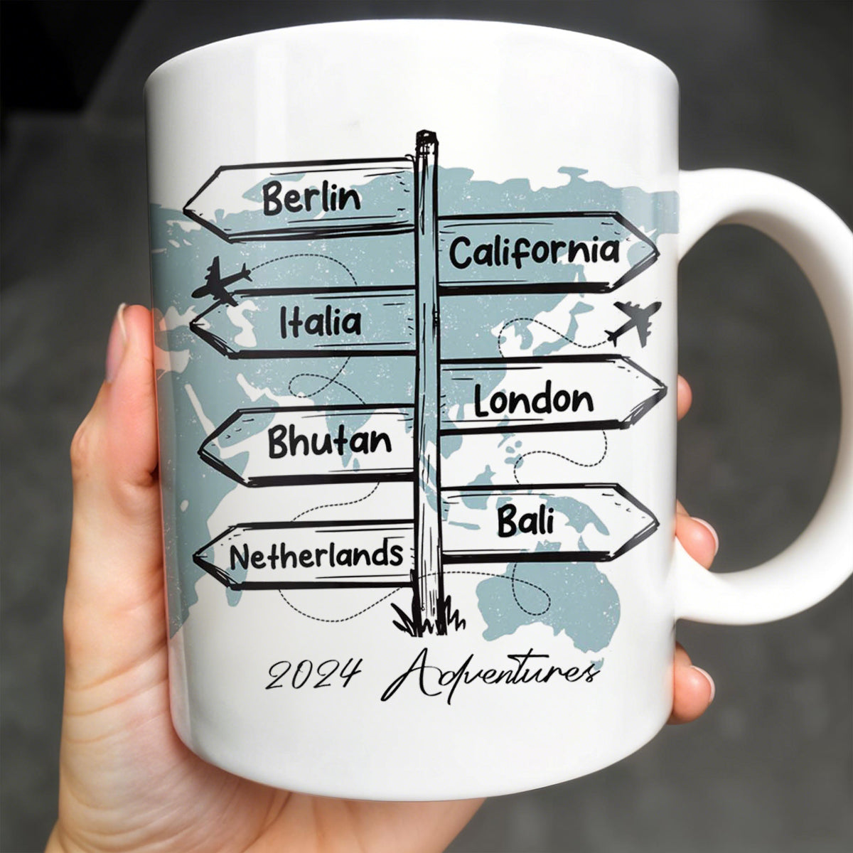 Adventure Awaits - World Map Personalized Custom Coffee Mug - Gift For Travel Lovers