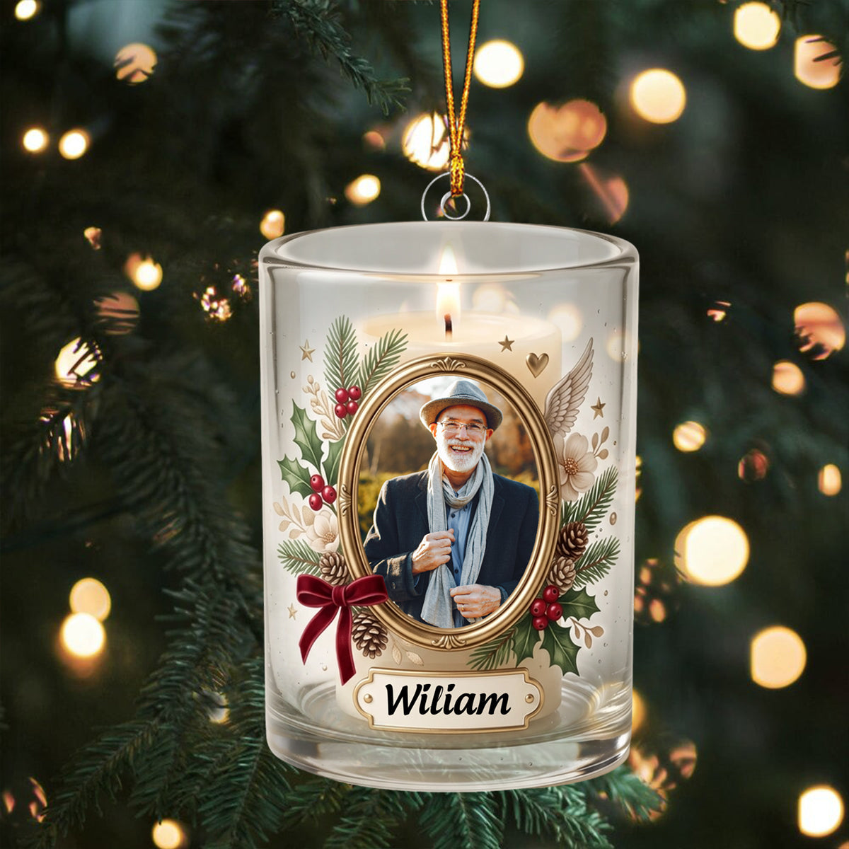 Personalized Vintage Glass Memorial Candle Christmas Ornament Custom Photo Gift
