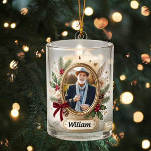 Personalized Vintage Glass Memorial Candle Christmas Ornament Custom Photo Gift