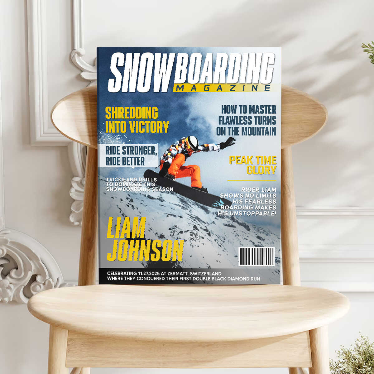 Personalized Snowboarding Magazine Cover Canvas, Snowboarding Player Gift, Unique Gifts For Snowboarding Lover