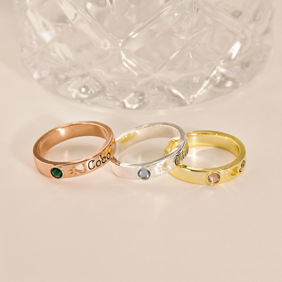 Personalized Pet Name With Birthstone Pet Paw Ring Memorial Gift For Dog Mom