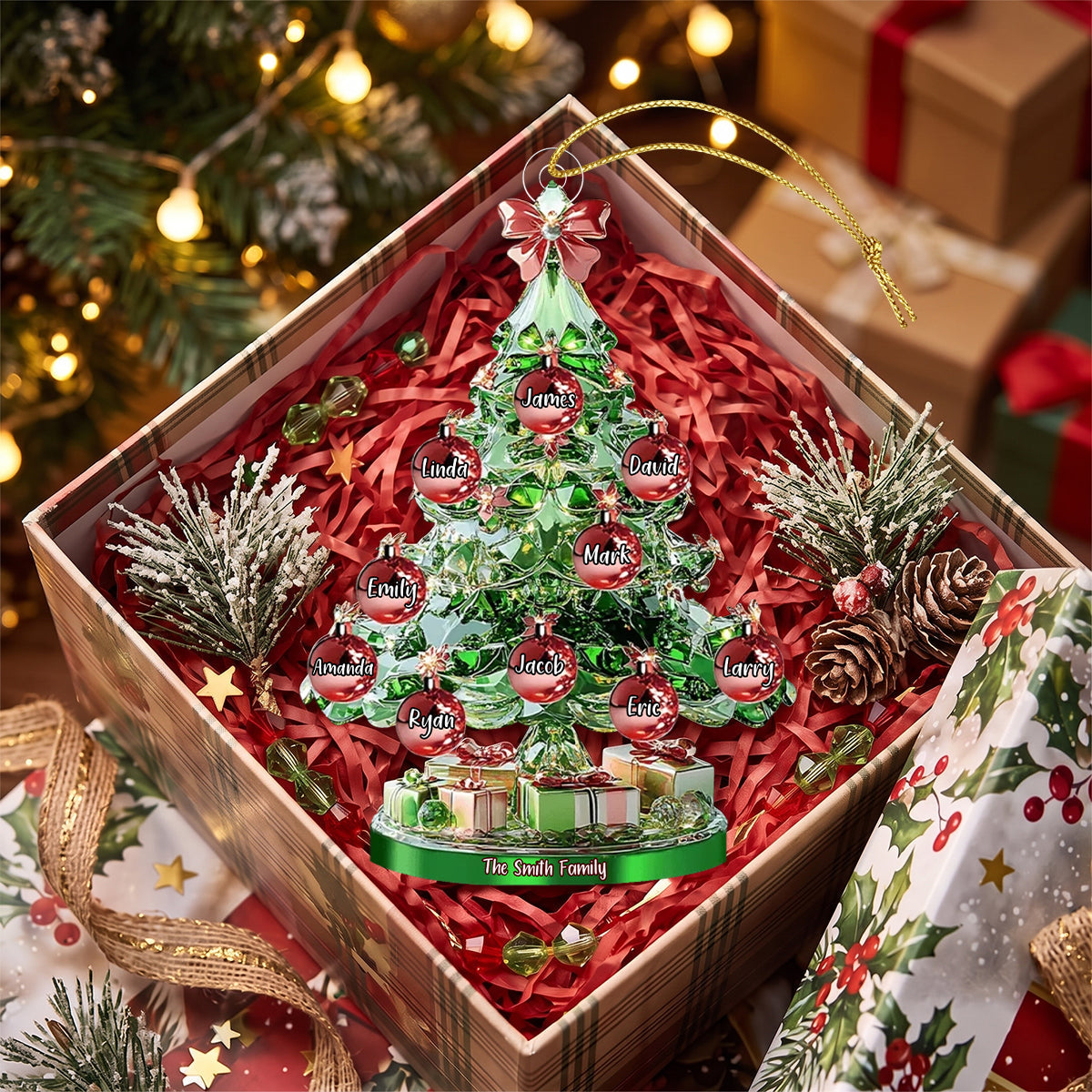 Crystal Christmas Family Tree Personalized Ornament