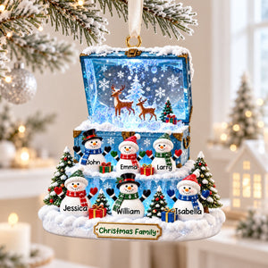 Personalized Christmas Snowman Family Treasure Chest Theme Ornament