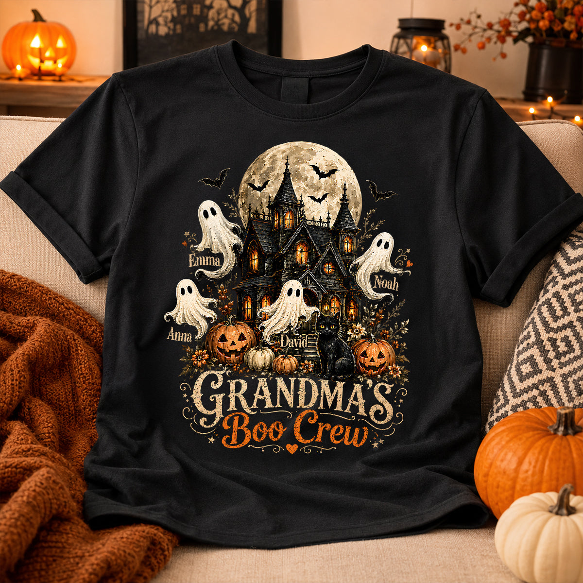 Halloween Gift For Grandma – Personalized "Grandma's Boo Crew" Haunted House Shirt