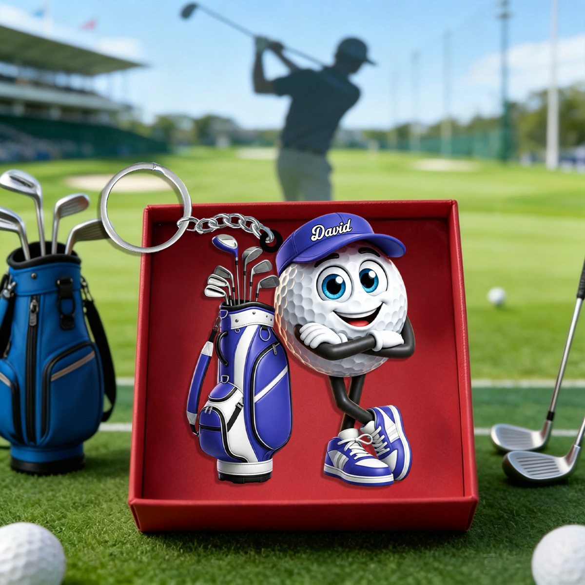 Arms Crossed Cool Golf Buddy Keychain - Personalized Cute Golf Ball Mascot Keychain