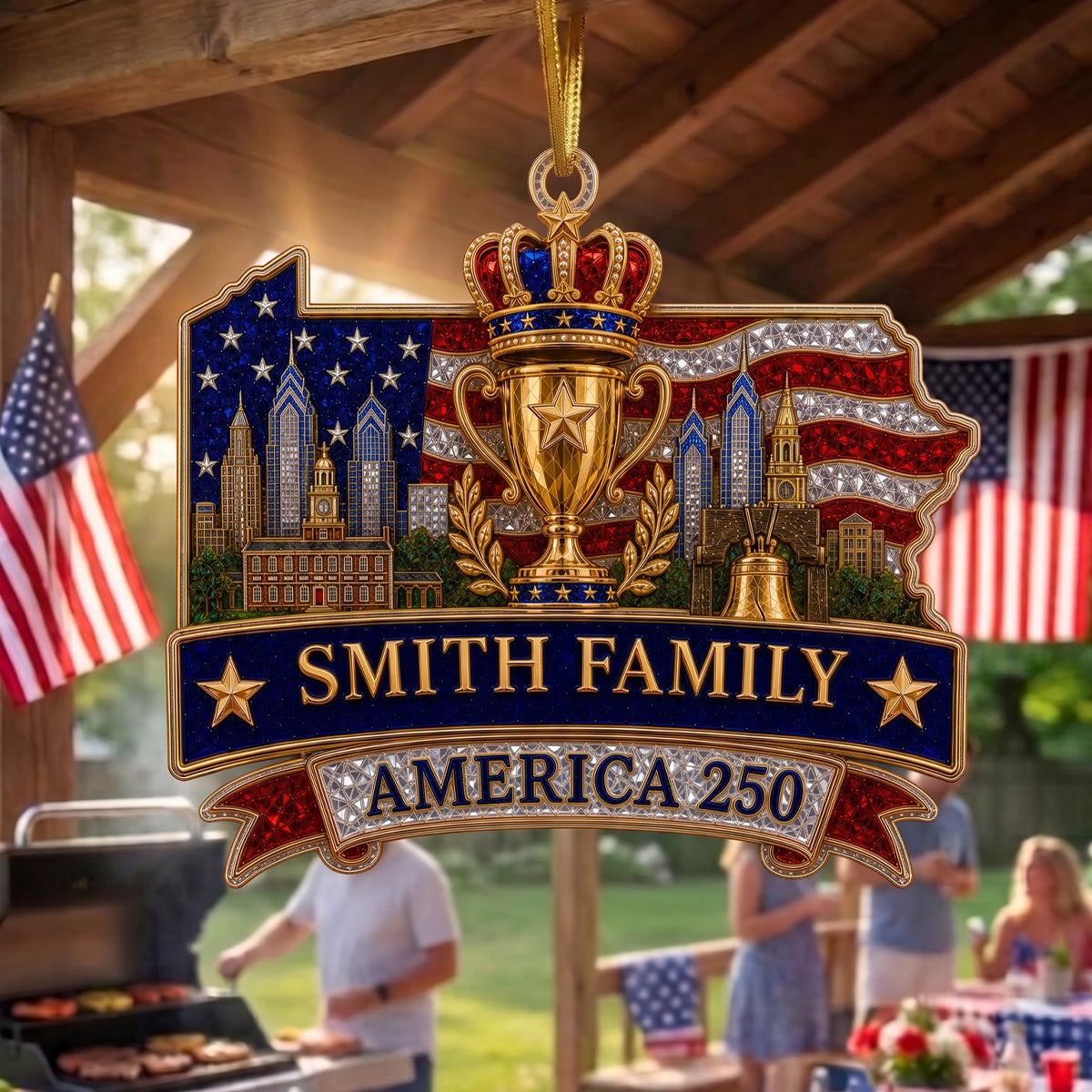 Personalized Pennsylvania and the Crown Ornament – America 250th Family Keepsake Gift