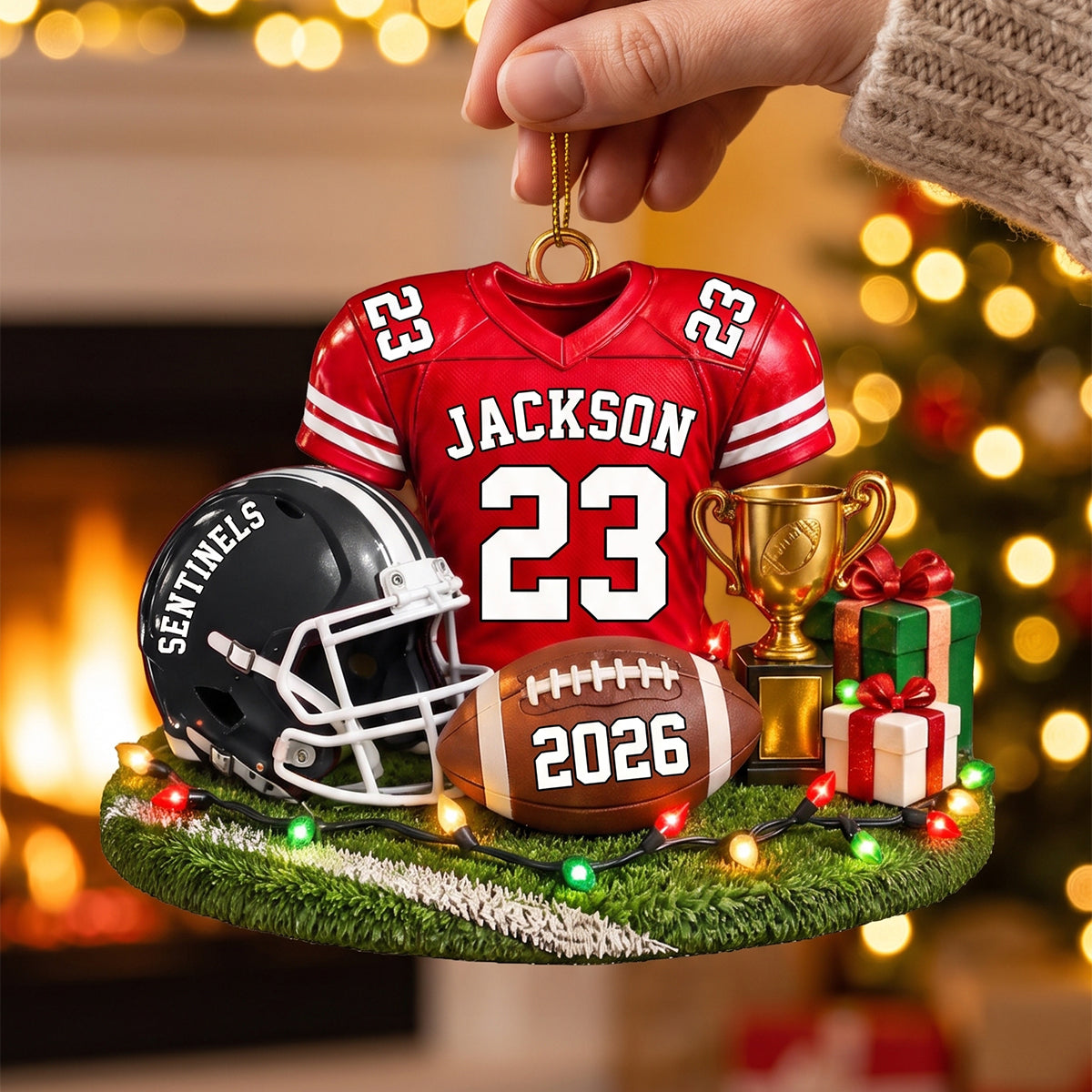 Personalized Football Jersey Helmet Trophy Acrylic Christmas Ornament