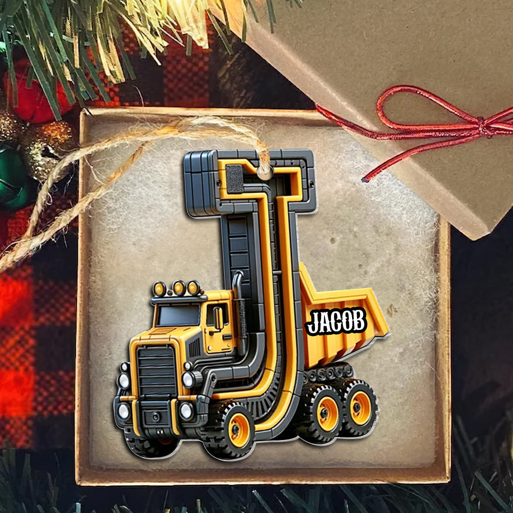 Alphabet Letter Construction Truck Personalized Christmas Acrylic Orna ...