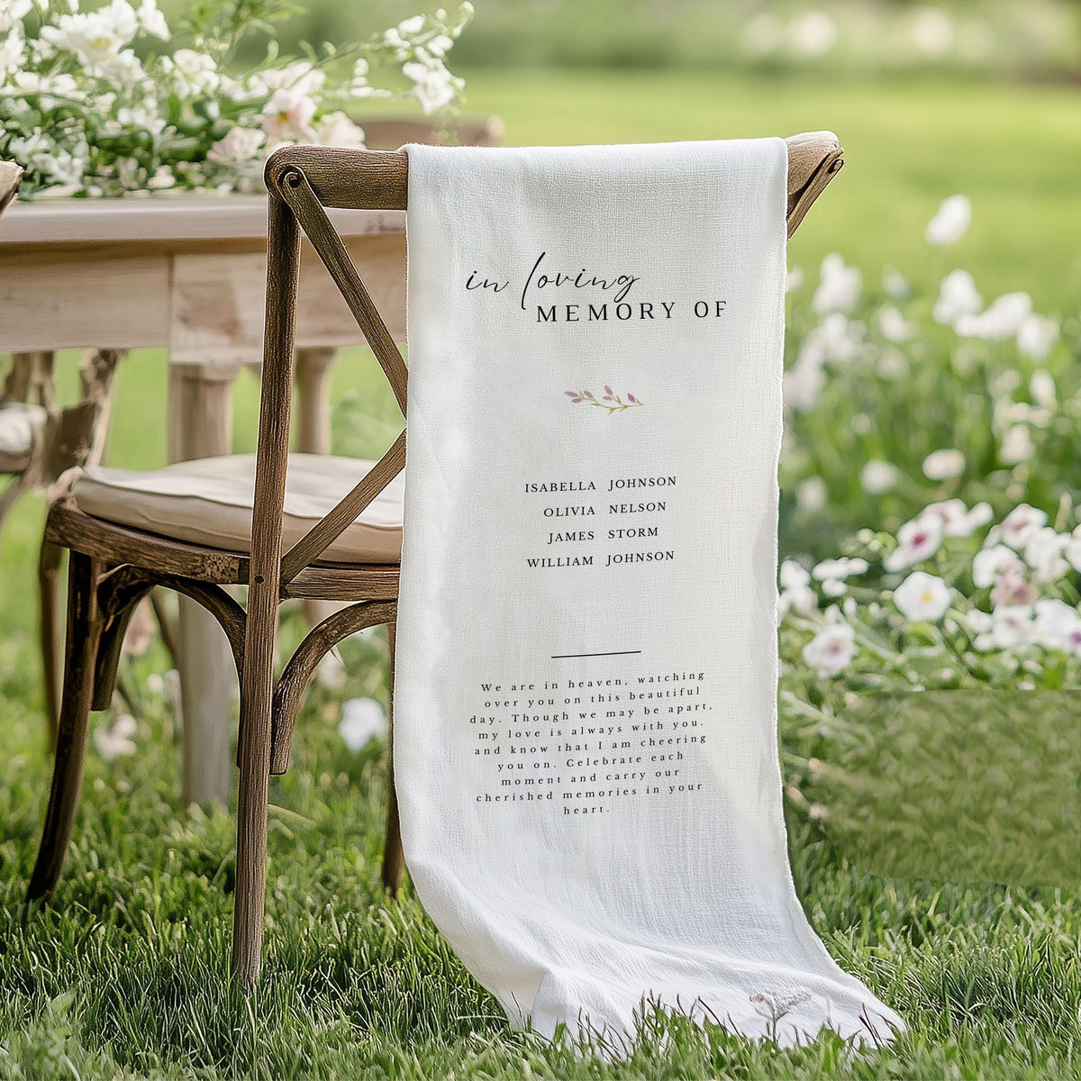 In Loving Memory From Heaven - Personalized Memorial Wedding Chair Sign Banner Reserved for Loved Ones