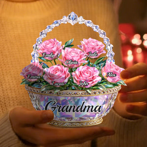 Mom Is My Home - Personalized Shining Flower Basket Acrylic Plaque, Gifts For Mom, Grandma