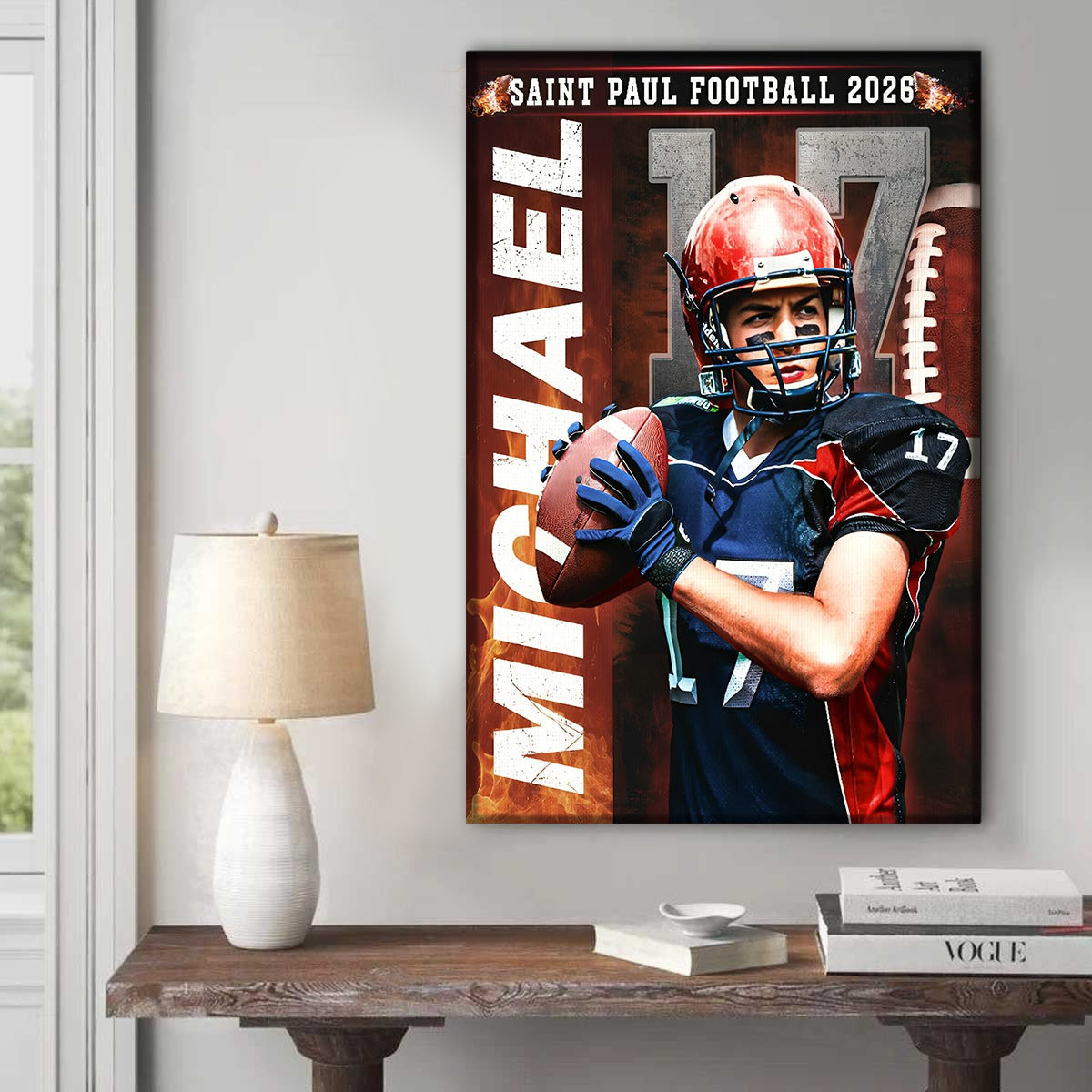 Personalized Football Senior Night Canvas – Custom Player Portrait with Name & Number, Senior Football Player Gifts, Football Wall Art