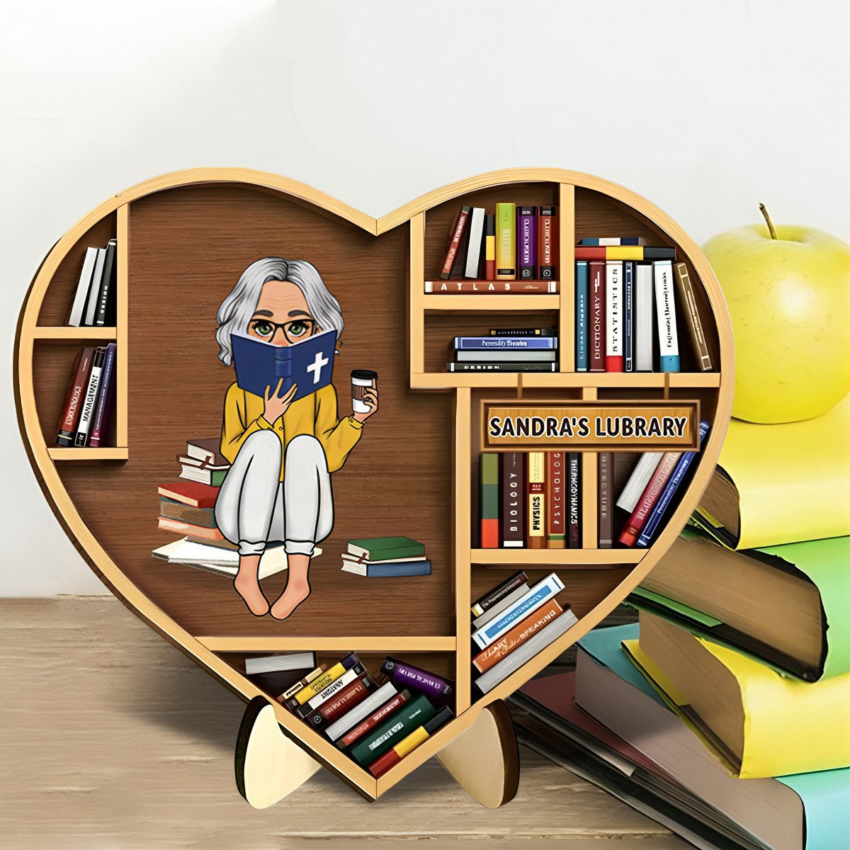 Gift Idea for Reading Book Lover/ Bookself - Personalized 2-Layered Wooden Plaque With Stand