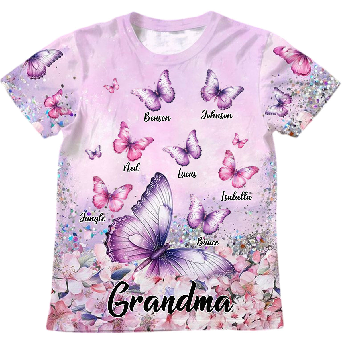 Personalized Flowery Butterfly 3D T-shirt Gift For Grandma, Mom, Auntie