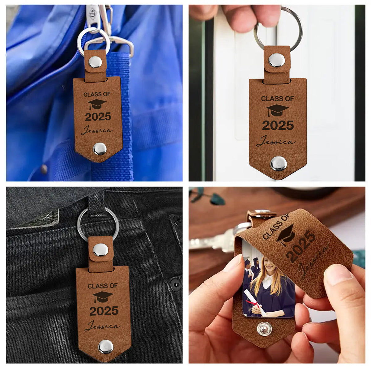 Let The Journey Begin Graduation Gift - Personalized Leather Photo Keychain