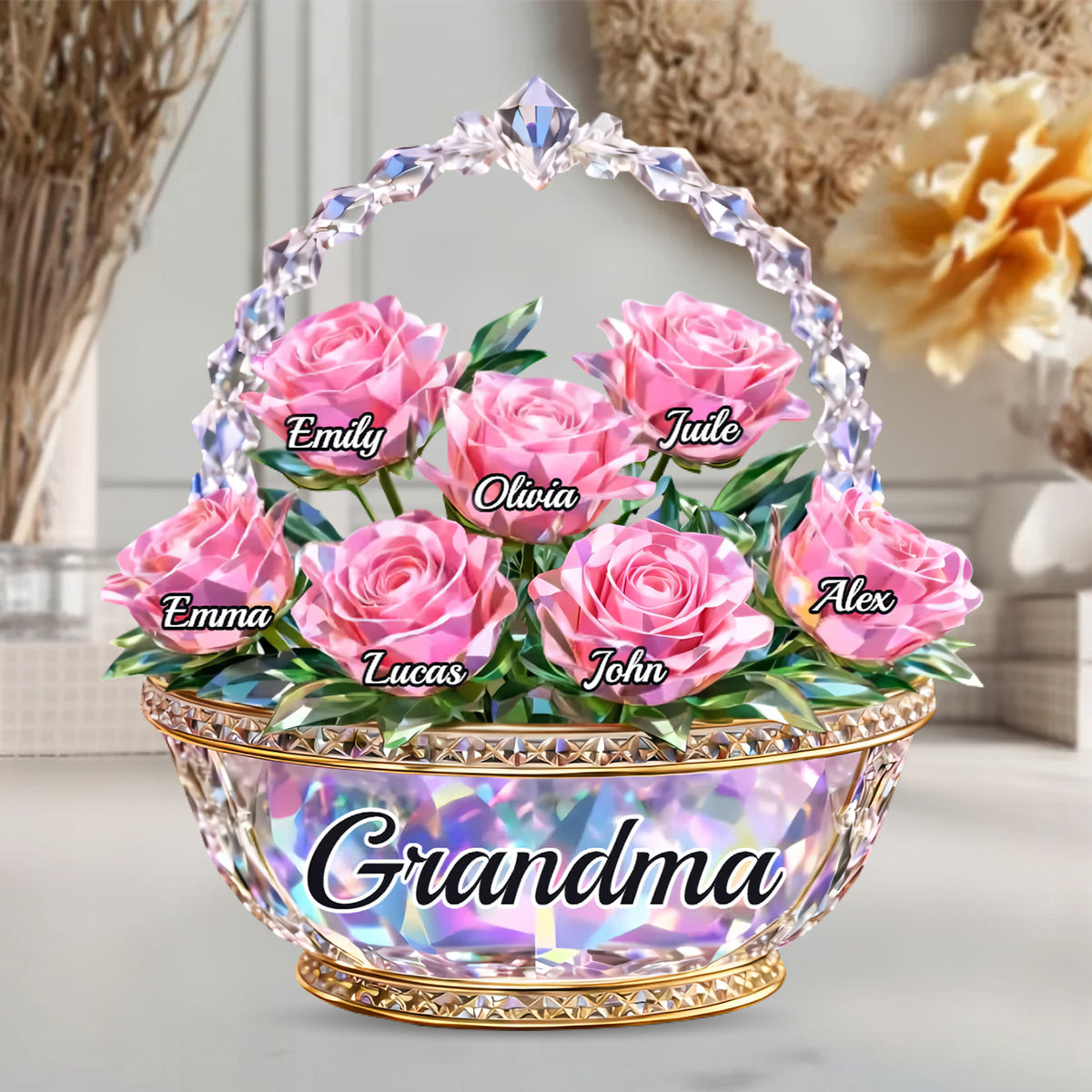 Mom Is My Home - Personalized Shining Flower Basket Acrylic Plaque, Gifts For Mom, Grandma