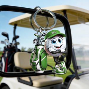 Arms Crossed Cool Golf Buddy Keychain - Personalized Cute Golf Ball Mascot Keychain
