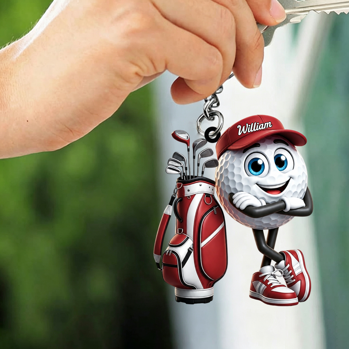 Arms Crossed Cool Golf Buddy Keychain - Personalized Cute Golf Ball Mascot Keychain