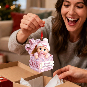 Baby In The Box - Pastel Color Baby's First Christmas - Personalized Acrylic Ornament