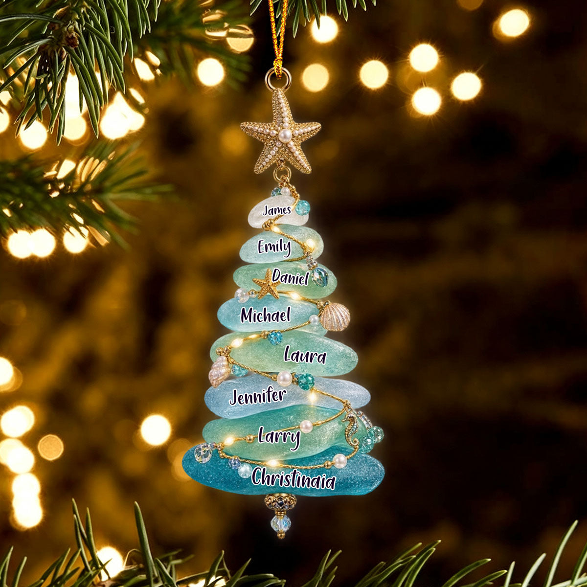 Personalized Sea Glass Family Tree Christmas Ornament,Gift for Loved Ones