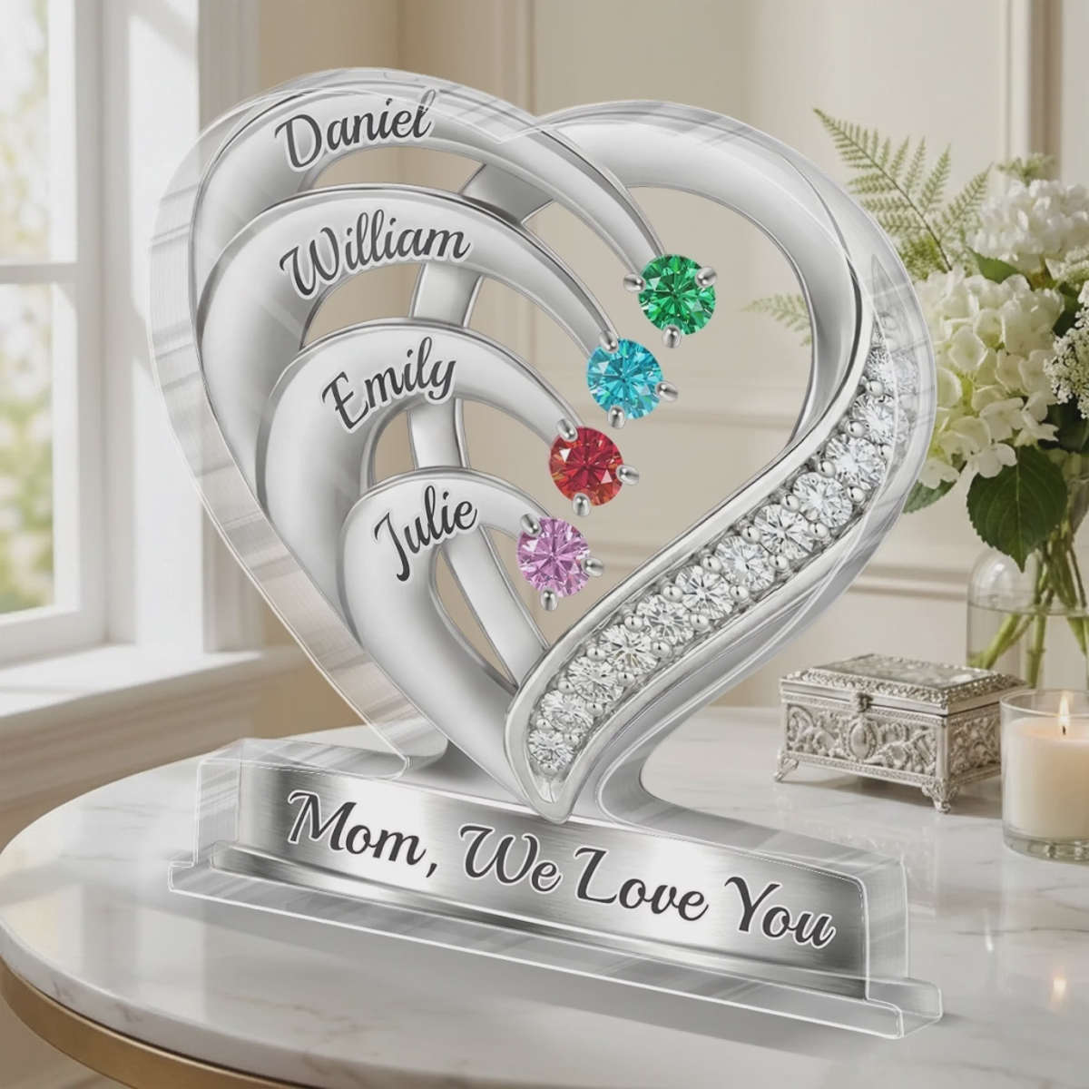 A Heart Full Of Sparkle - Personalized Birthstone Acrylic Plaque, Gifts For Mom, Grandma