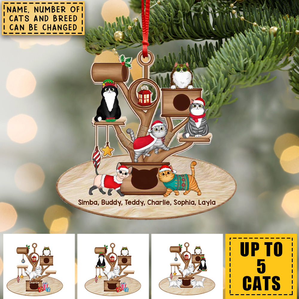 Personalized Acrylic Ornament-Christmas Fluffy Cat Tower