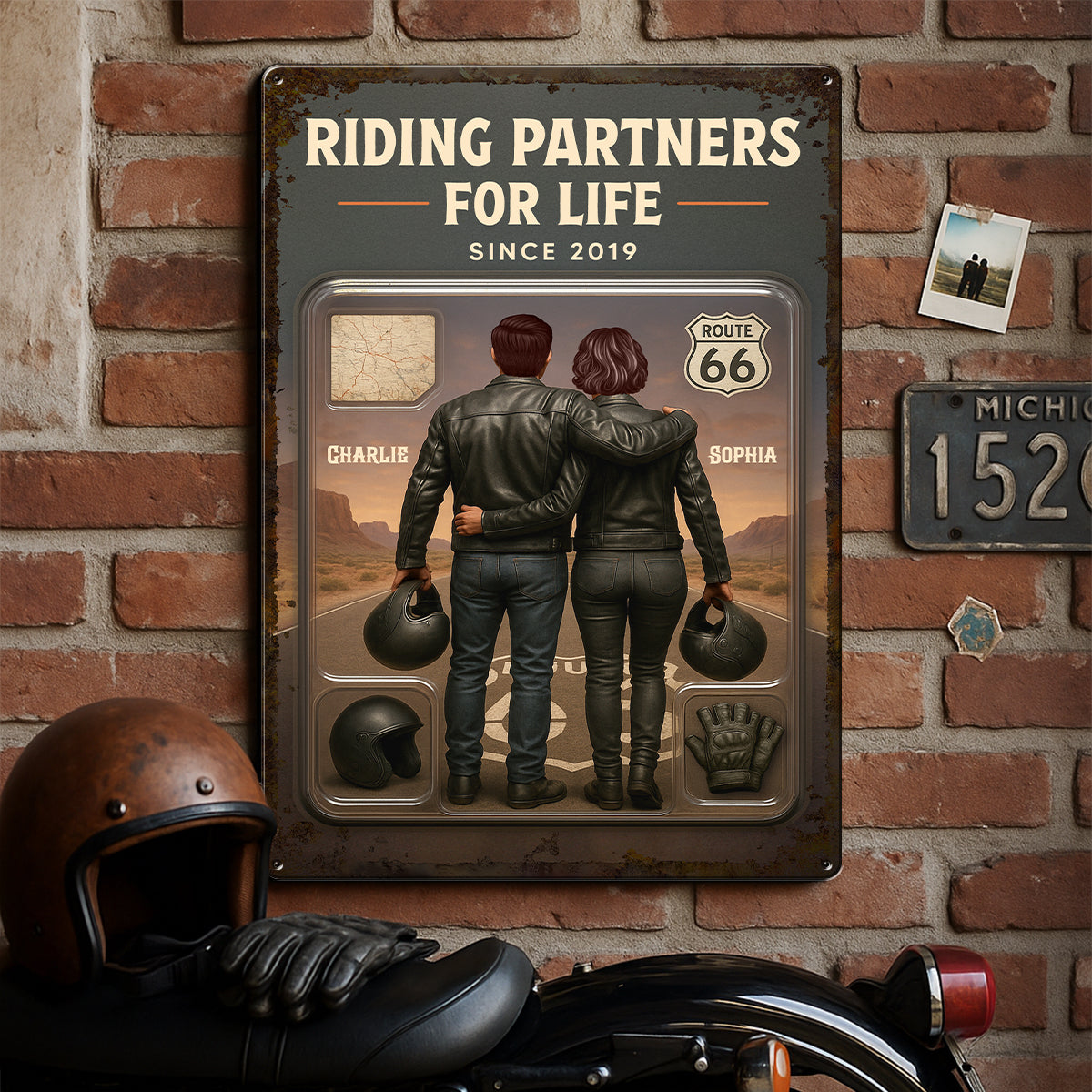 Couple Bikers Riding Partners For Life Personalized Poster Gift For Bikers