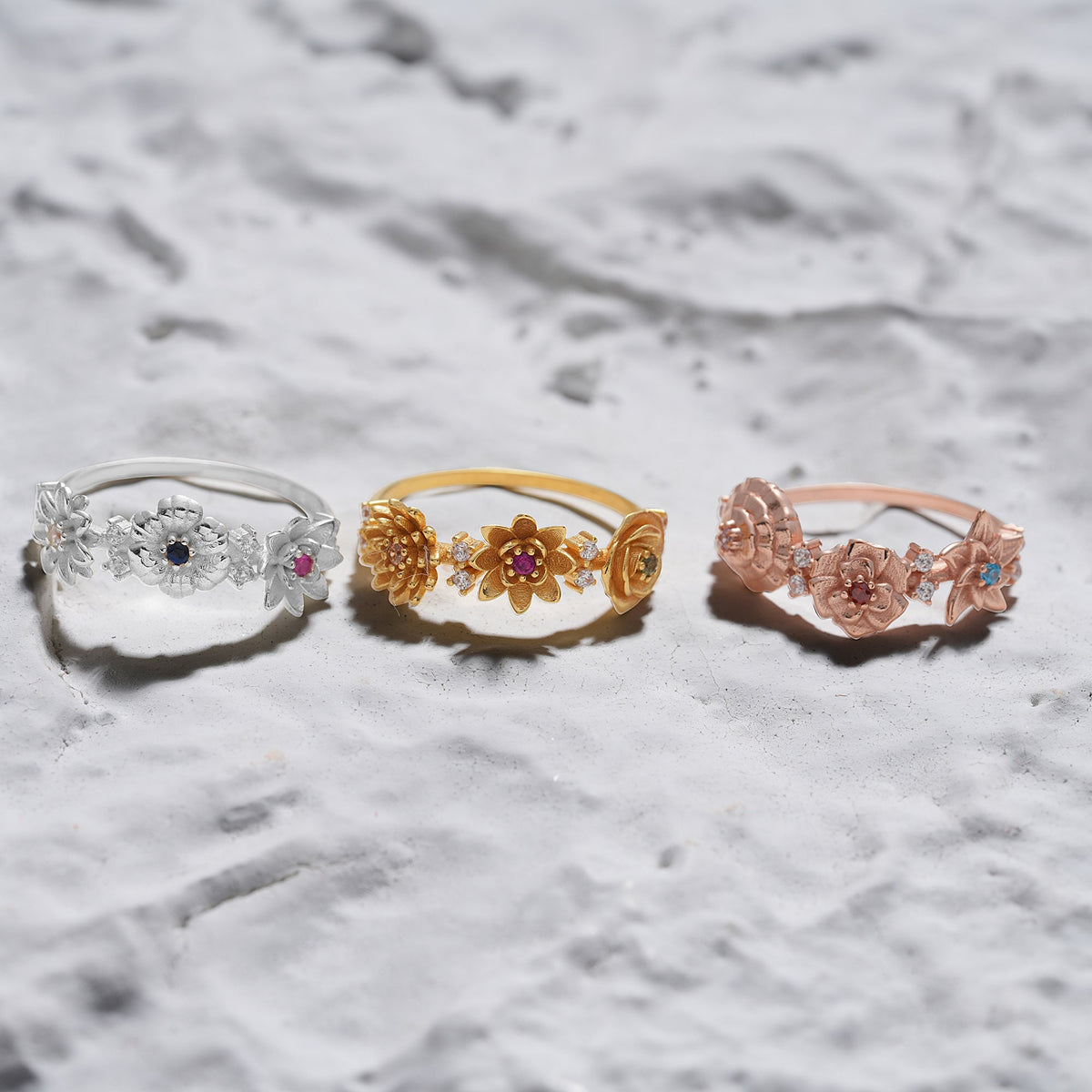 Personalized Combined Birth Flower Ring Family Jewelry Gift