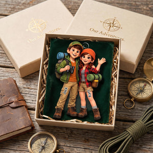 Unique Gift For Couples – Personalized Camping Couple Acrylic Hanging Ornament With Cute Cartoon Hikers Design