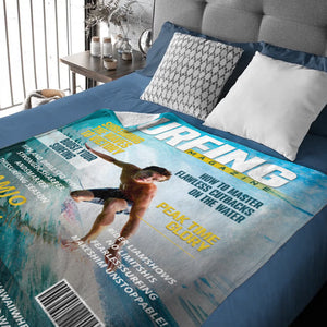 Personalized Surfing Magazine Cover Blanket  Unique Gifts For Surfing Lover