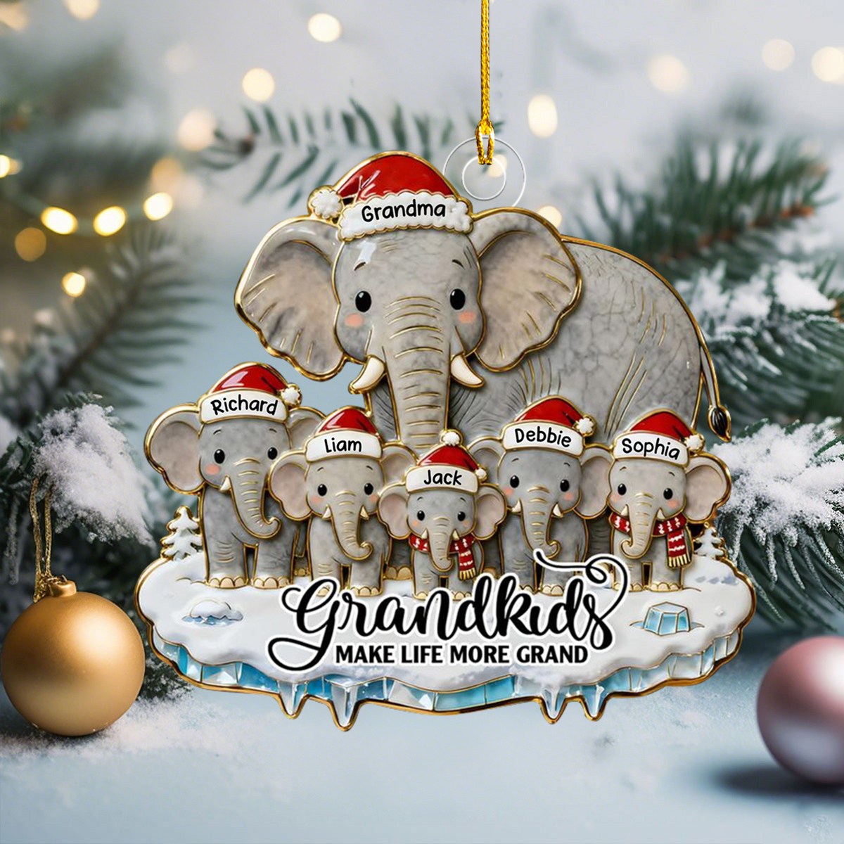 Grandkids Make Life More Grand - Family Personalized Christmas Ornament