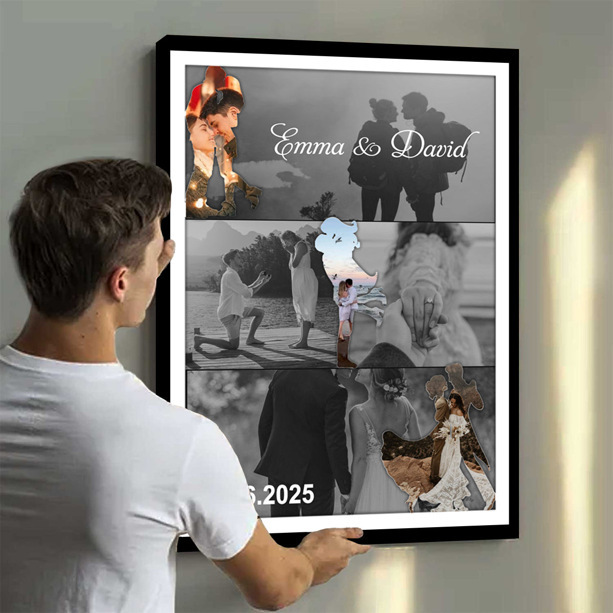 Met - Engaged - Married - Custom Photo Collage Wall Art Canvas Poster Personalized Couple Anniversary Wedding Gift