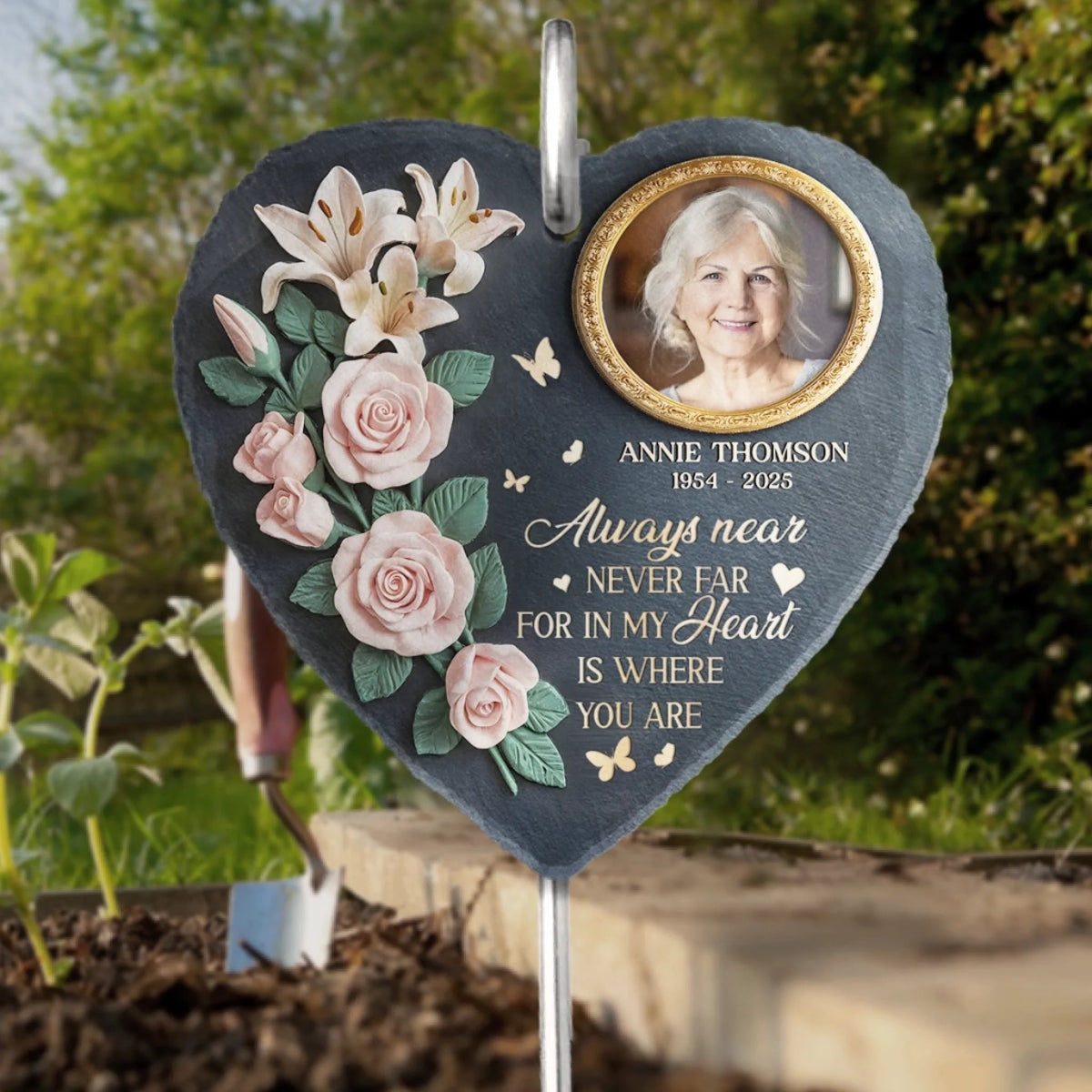 Custom Photo Gone But Not Forgotten - Memorial Personalized Memorial Garden Slate & Hook