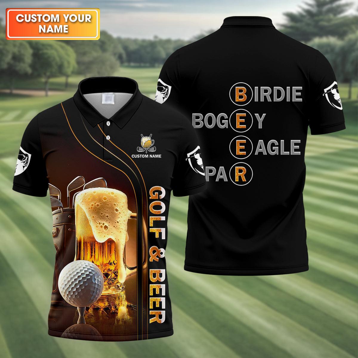 Golf And Beer - Personalized Men's Funny Graphic Golf Polo Shirt