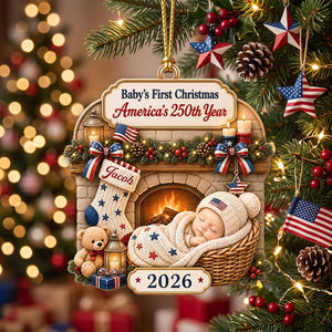 "Tiny Star, Big History" – Custom First Christmas Acrylic Ornament | Personalized America 250th Gift For New Parents