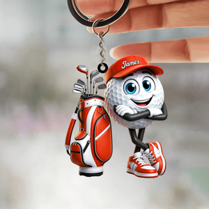 Arms Crossed Cool Golf Buddy Keychain - Personalized Cute Golf Ball Mascot Keychain
