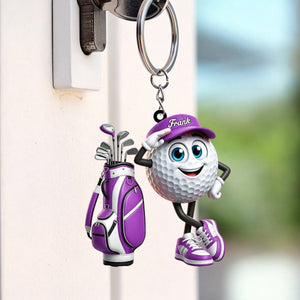 Hand Salute Personalized Cute Golf Ball Mascot Keychain Gift For Golf Lovers