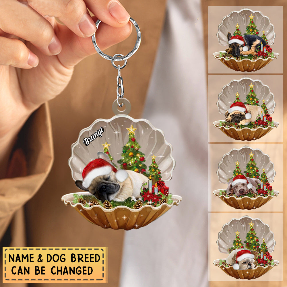 Personalized Dog Inside-sleeping Pearl In Christmas-Two Sided Keychain