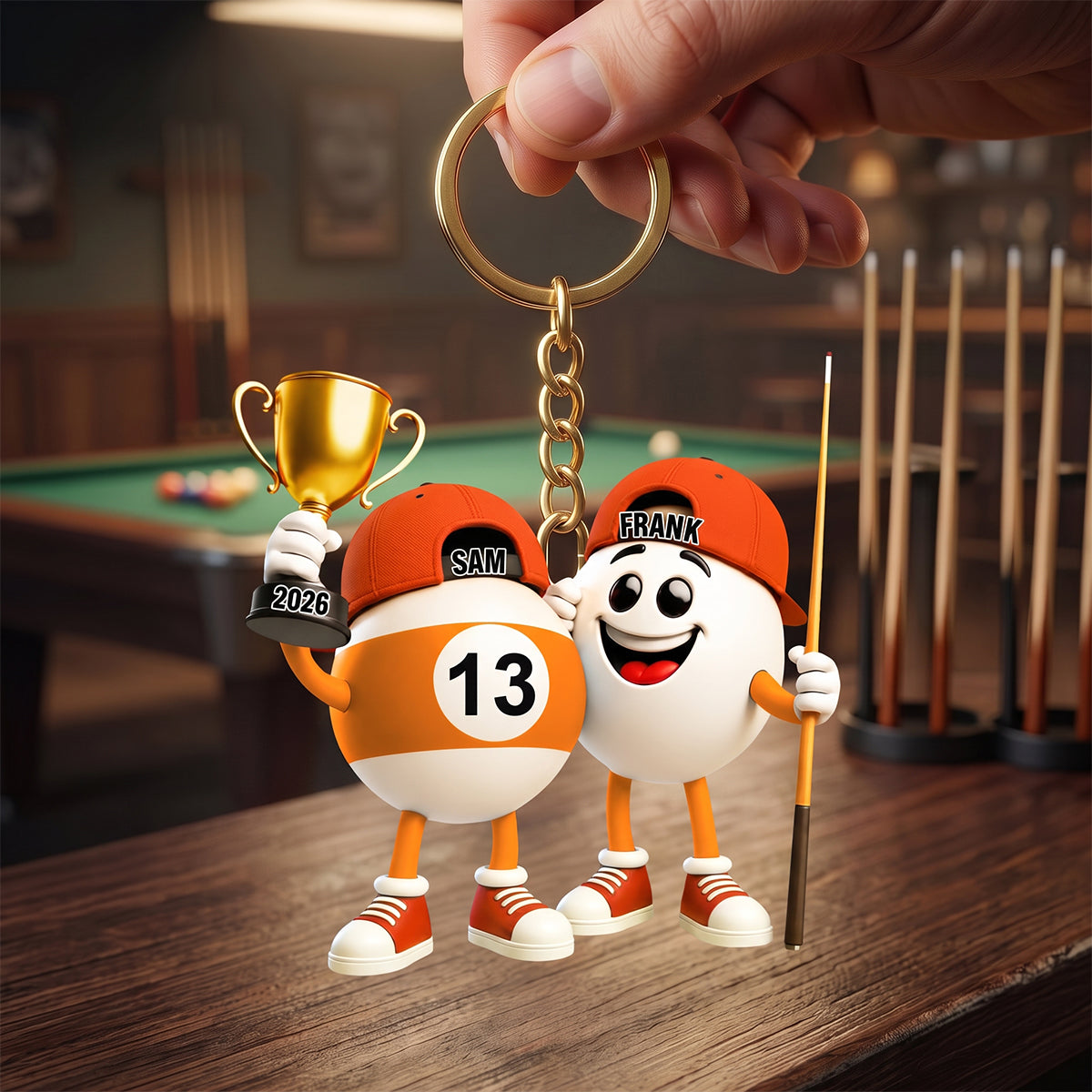 Personalized Custom Name Billiard Couple Keychain – A Fun Gift For Billiard Lovers & Pool Players