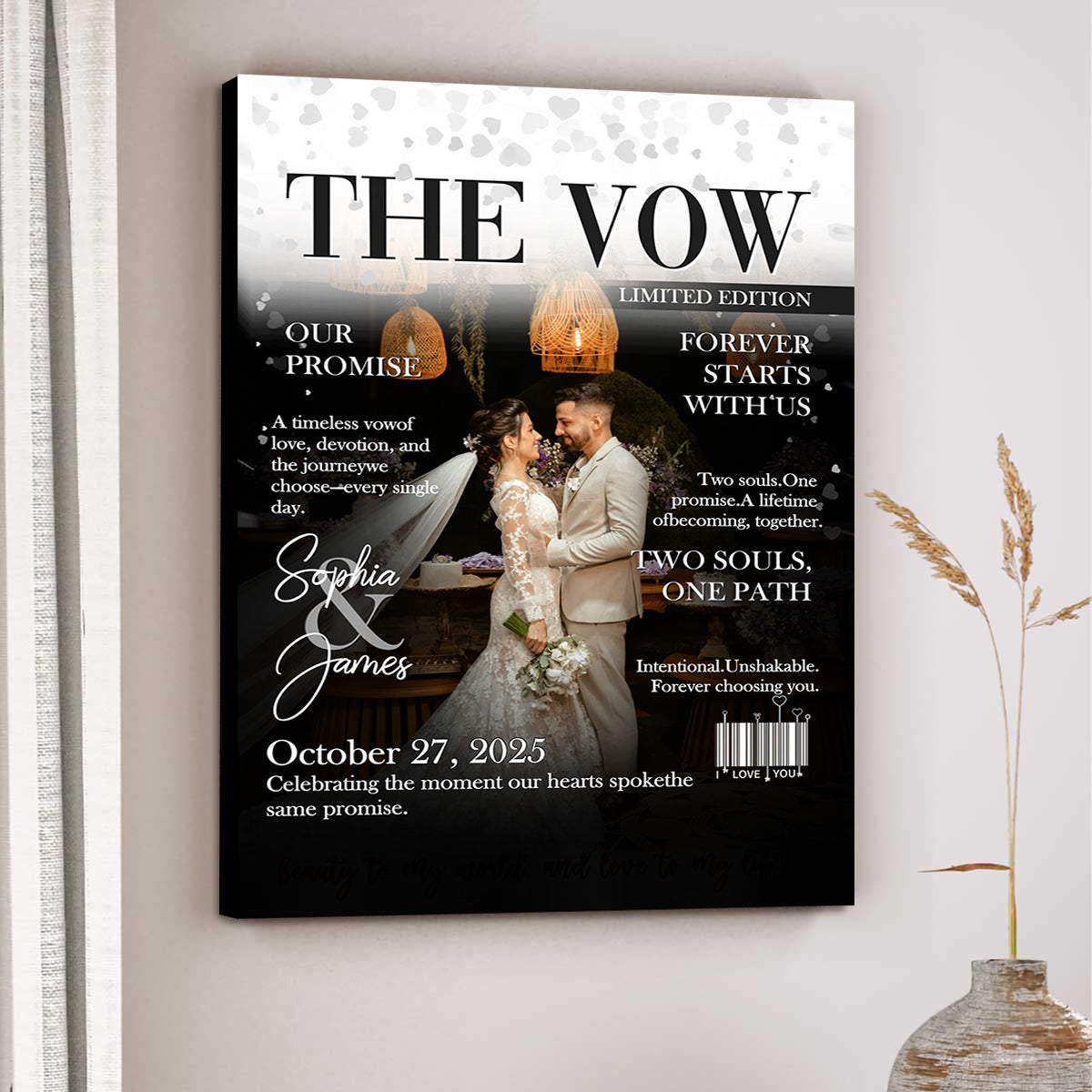 The Vow Magazine Cover, Custom Wedding Love Story Canvas, Romantic Couple Keepsake, Romantic Forever Gift