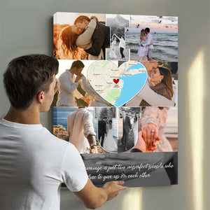 I Love You - Custom Map Photo Collage Wall Art Canvas Poster Personalized Couple Anniversary Wedding Gift