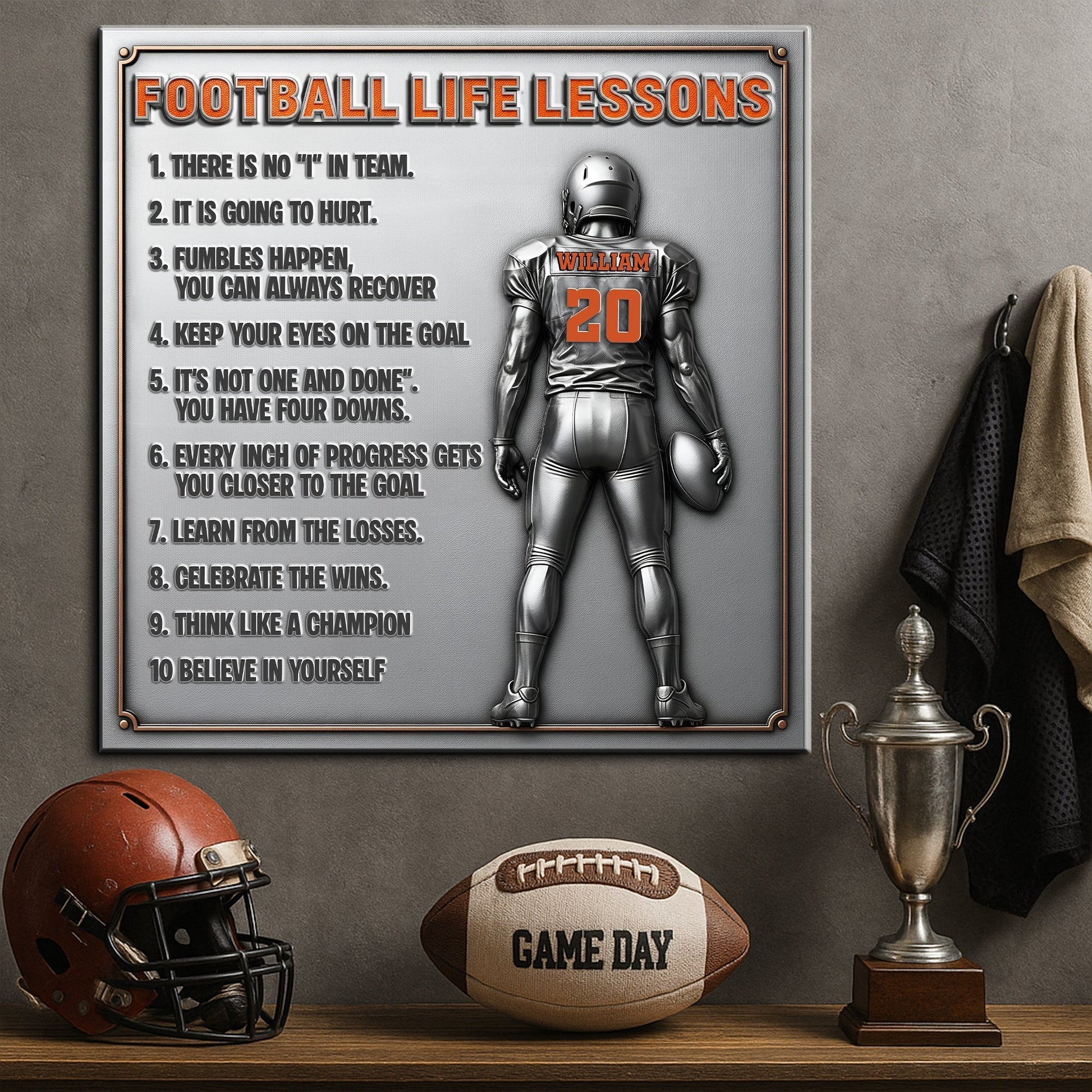 Football Life Lessons - Personalized Metal Sign Gifts For Football Player