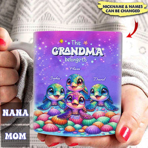 Personalized This Grandma belongs to Colorful Turtles White Mug
