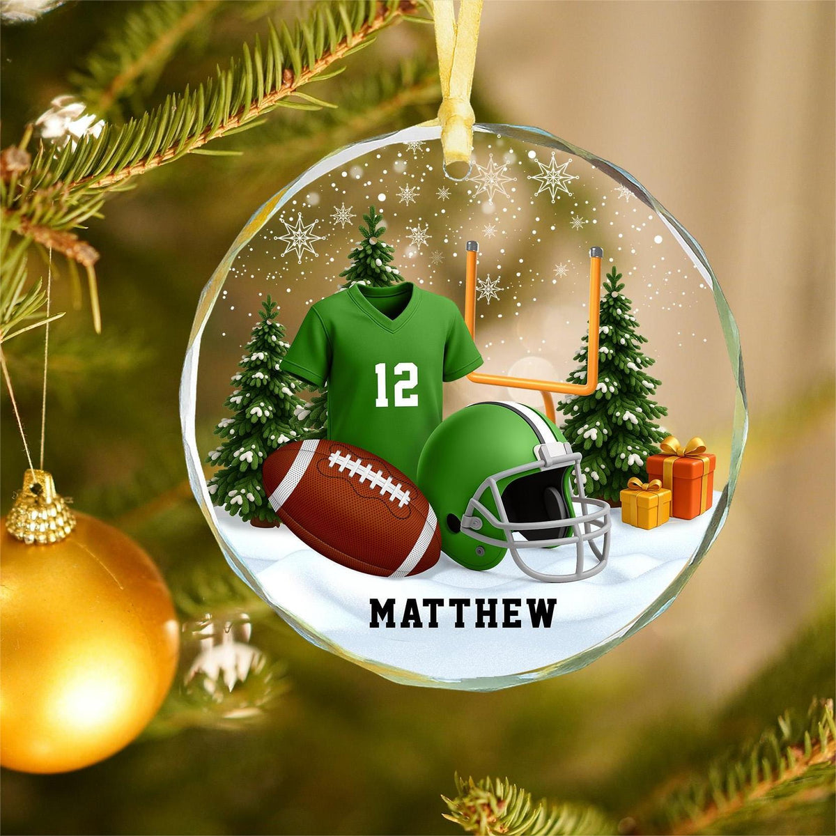Personalized American Football Glass Ornament - Christmas Gift For Football Player