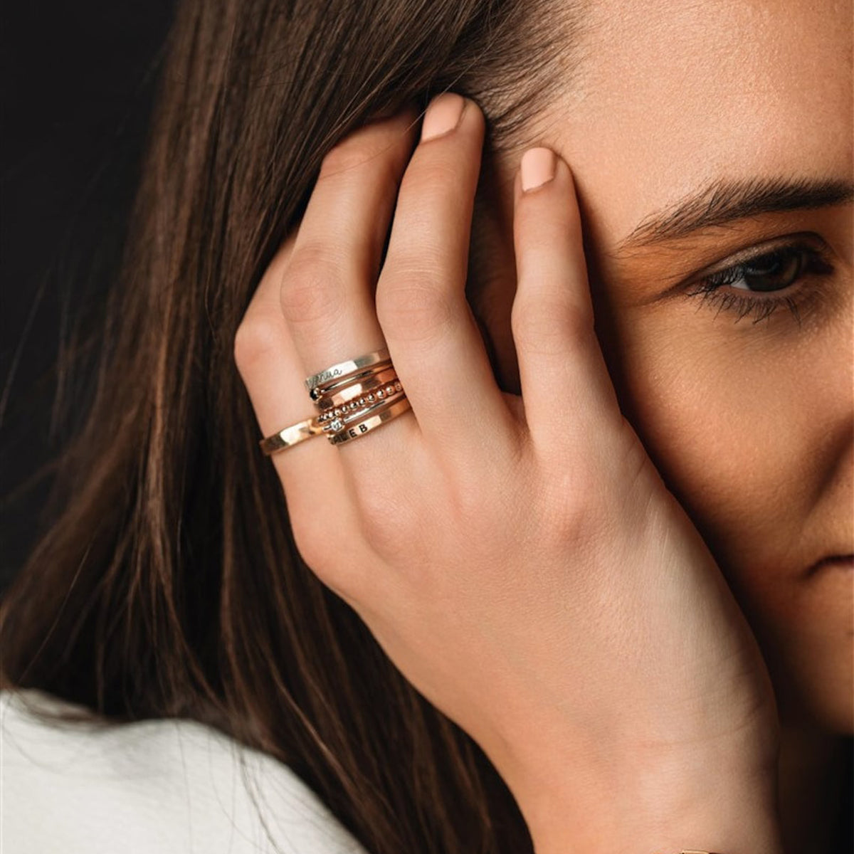 Personalized Mixed Metal Stackable Name Birthstone Ring Gifts