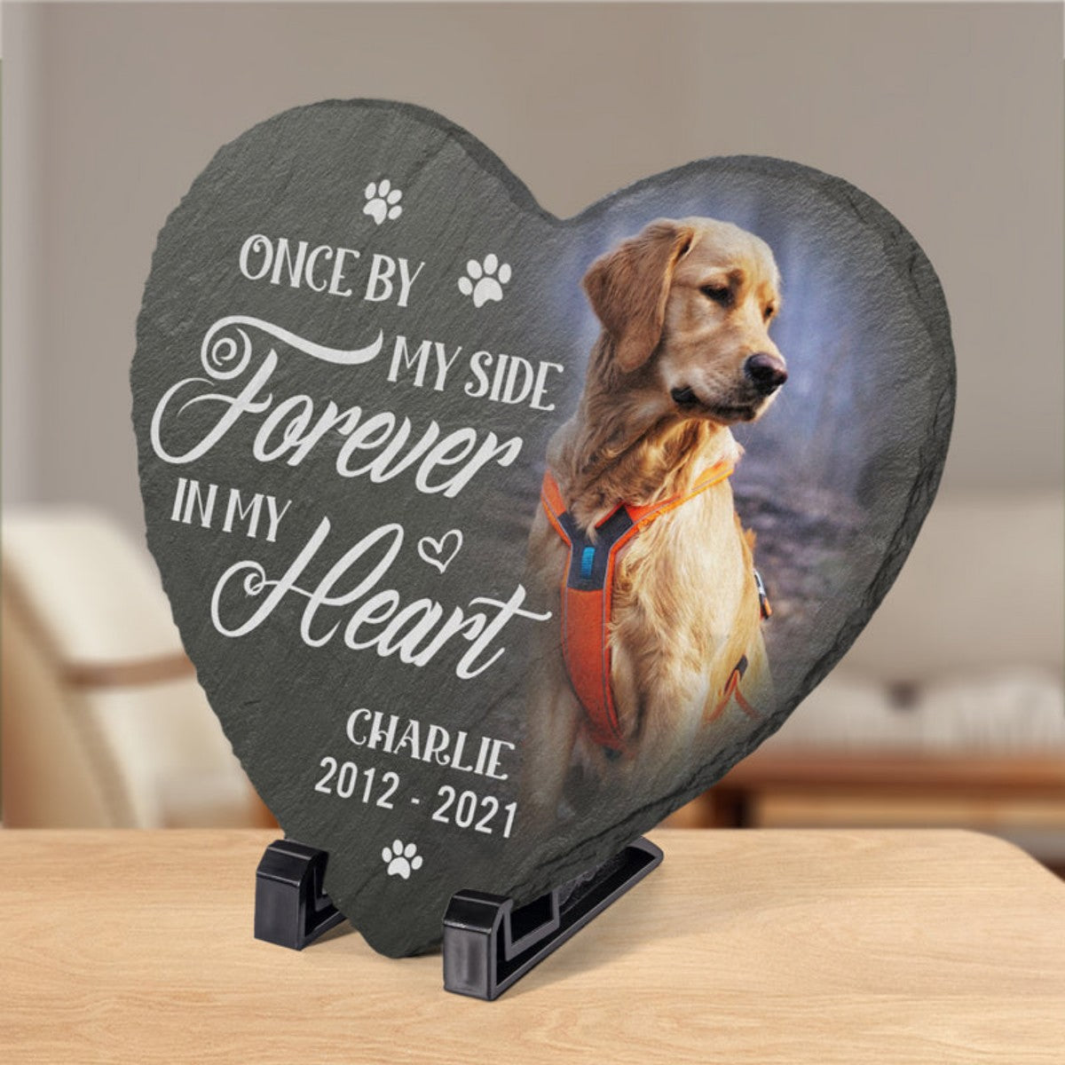 Custom Photo Heart Shaped Memorial Stone - Personalized Pet Memorial Sympathy Gifts For Dogs, Cats
