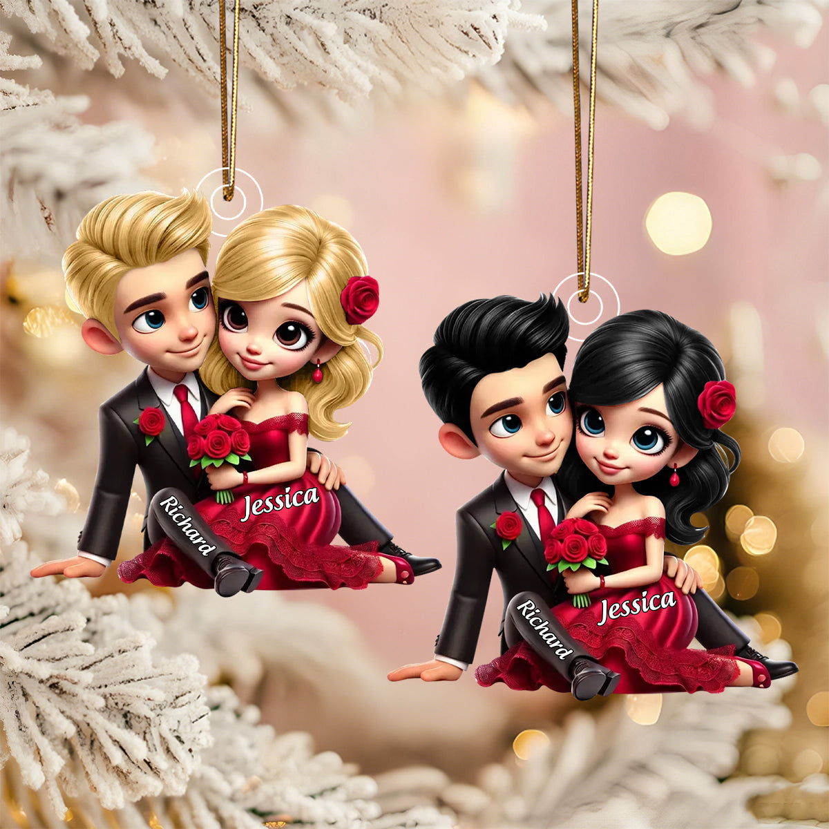 Roses Couple Sitting Together, Personalized Acrylic Ornament, Gift For Couples