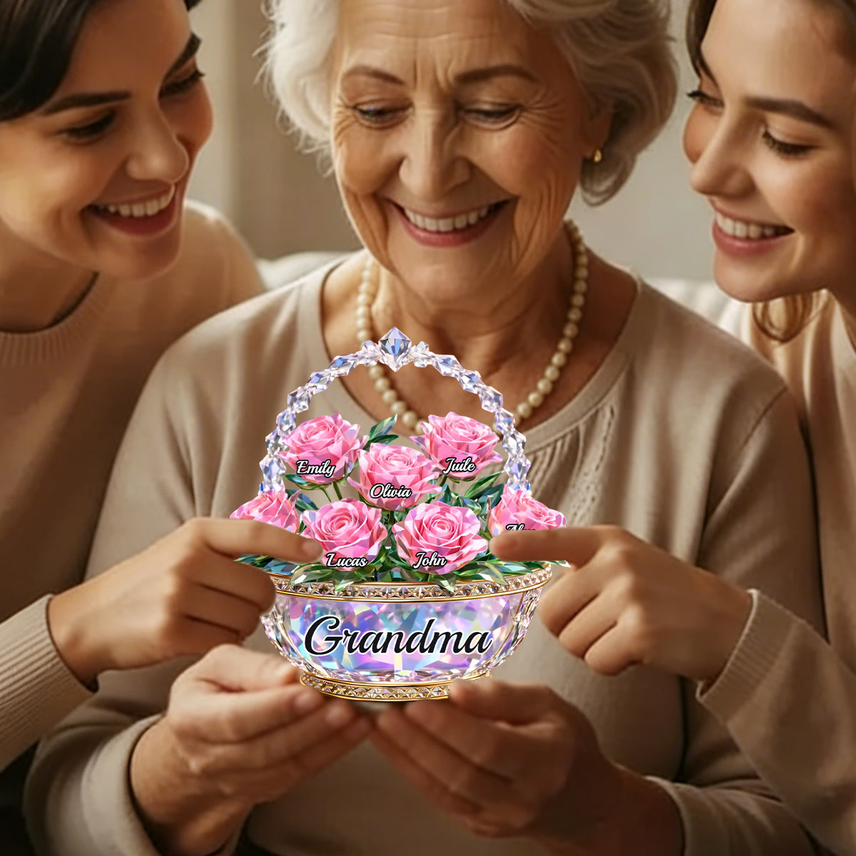 Mom Is My Home - Personalized Shining Flower Basket Acrylic Plaque, Gifts For Mom, Grandma