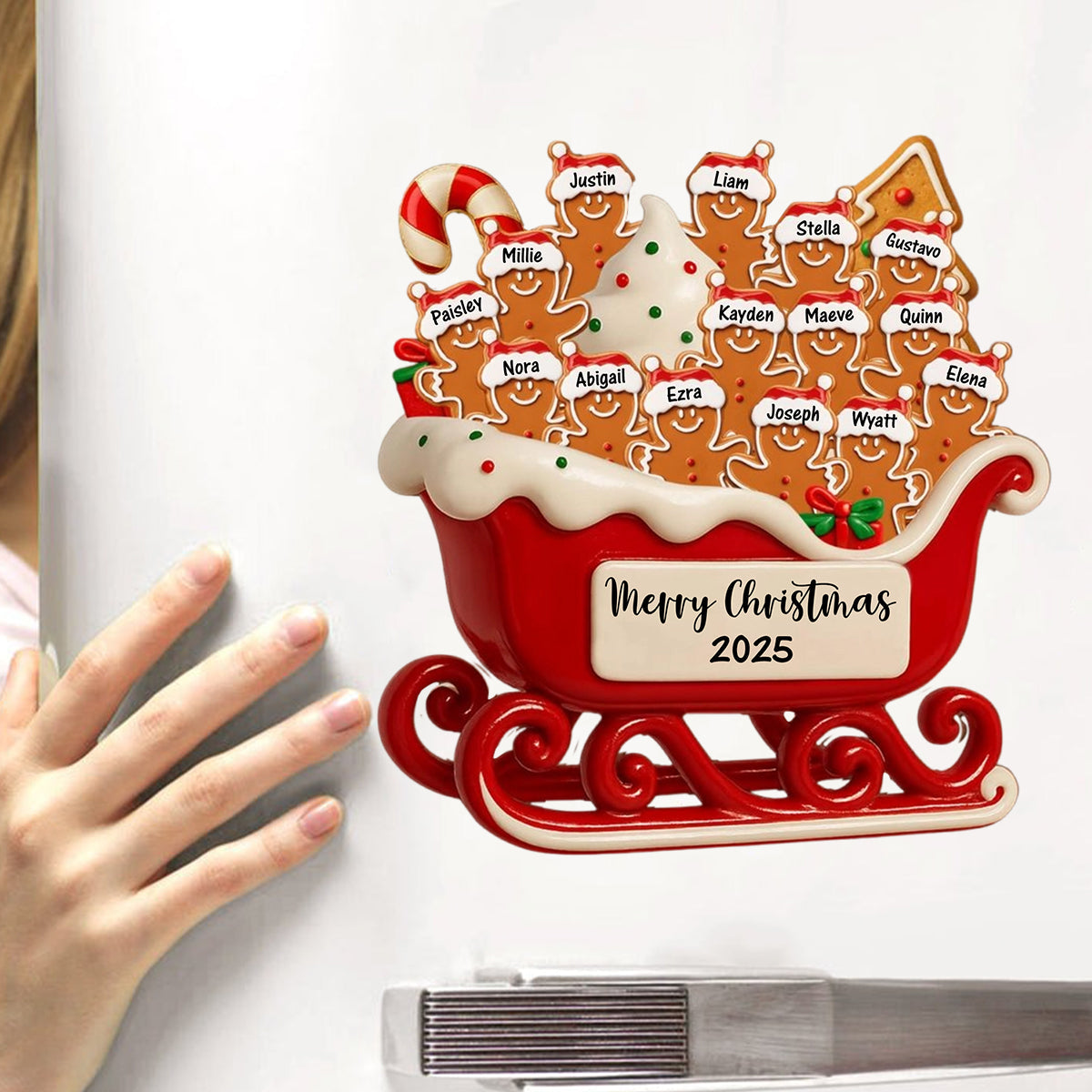 Merry Christmas Family Cookie Sleigh Decal, Personalized Custom Decal, Gift For Families